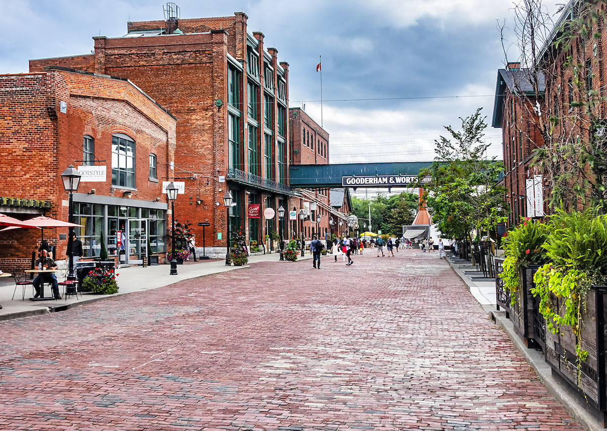 Distillery District cobblestone streets and heritage buildings